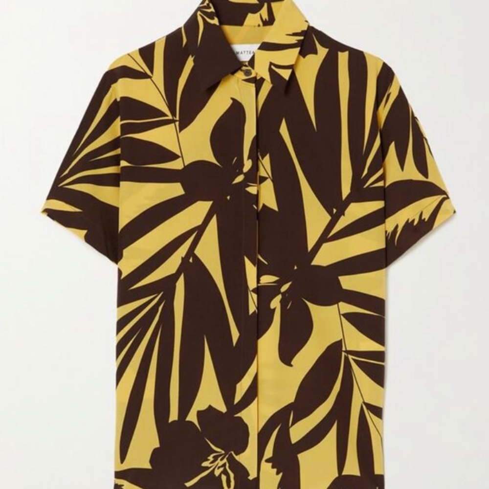 Matteau Women's Yellow and Brown Leaf Print Shirt Size 2